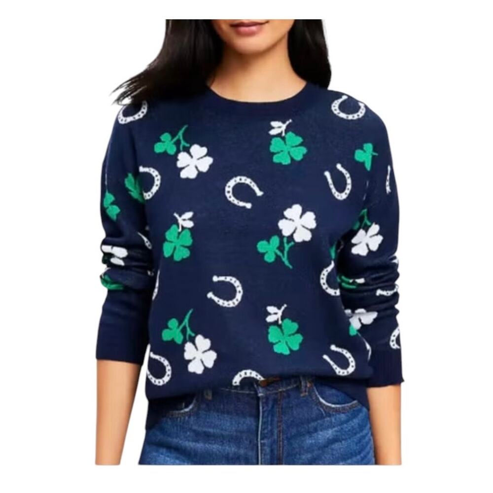Loft Lucky 4 Leaf Clover & Horseshoe Sweater S